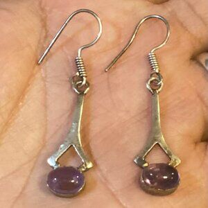 Handmade 925 Sterling Silver Amethyst Drop Earrings.